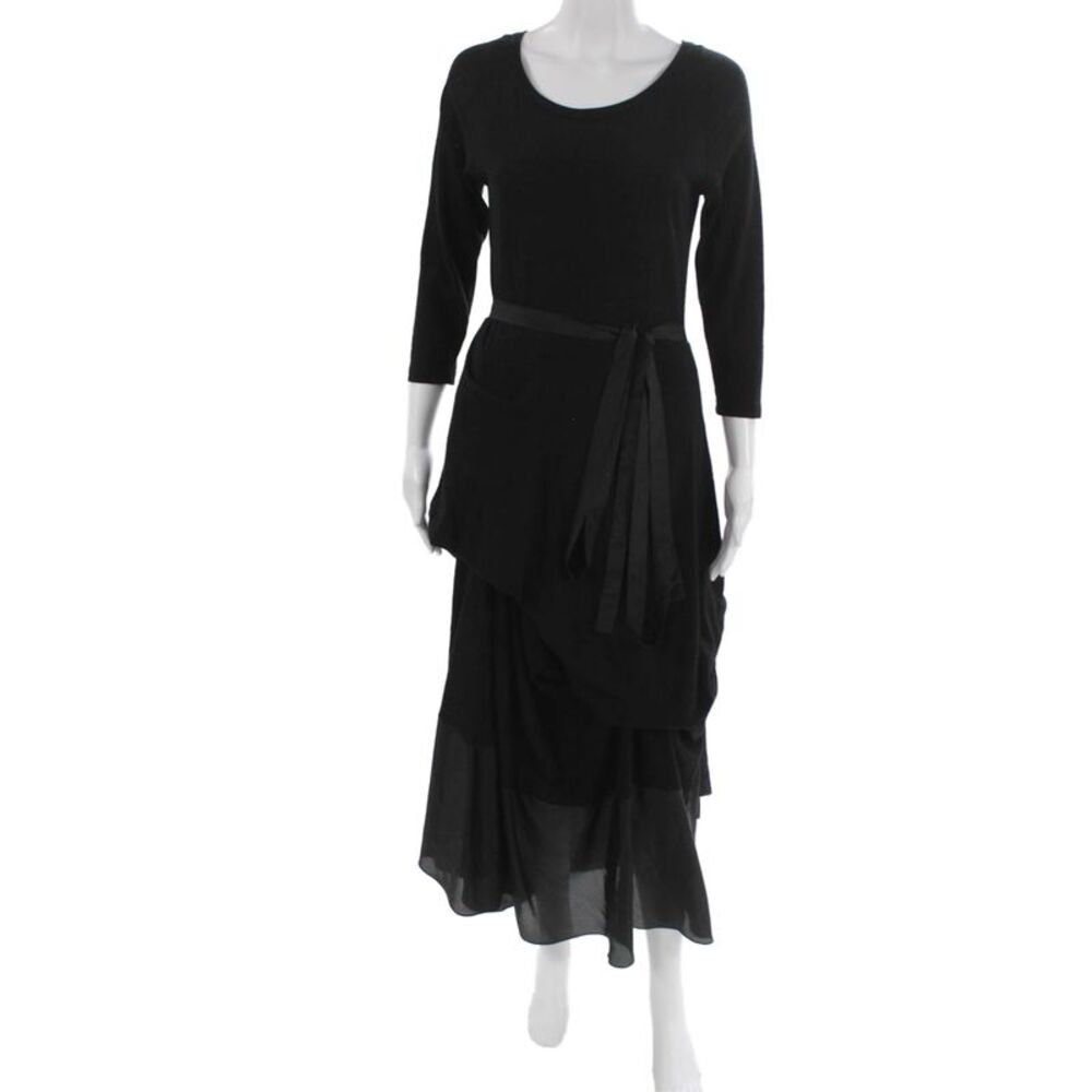 Morgane Le Fay Womens Maxi Dress Black Wool 3/4 Sleeve Round Neck Size M